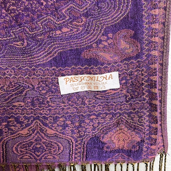 Pashmina Silk Wrap shawl Paisley purple - Picture 3 of 8